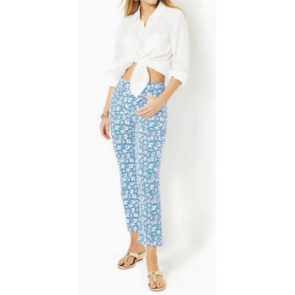 Lilly Pulitzer Annet High Rise Crop Flare‎ Jeans Blue Floral Pants 00